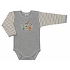 Baby-Body langarm grau mit Mäuschen Motiv, Ärmel schmal weiss-grün-orange gestreift