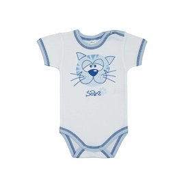  Baby-Body kurzarm weiss mit fröhlichem Kätzchengesicht