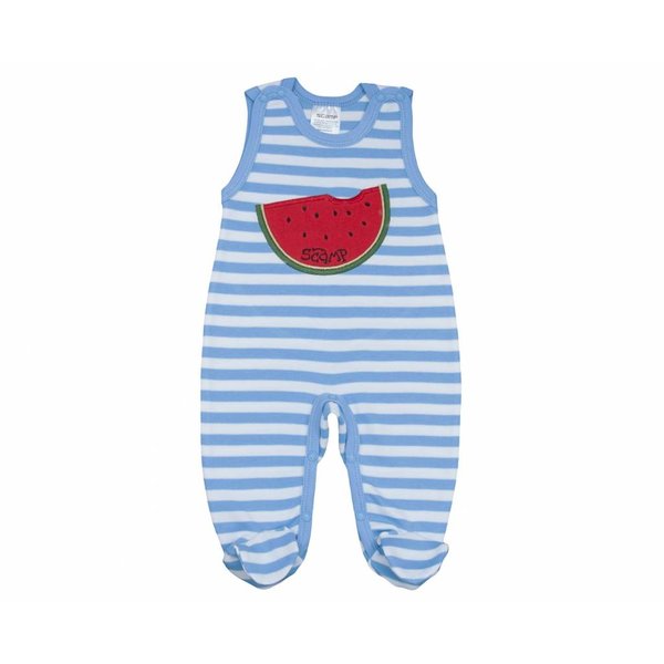  Strampler gestreift weiss/hellblau mit Wassermelone, Füsschen geschlossen
