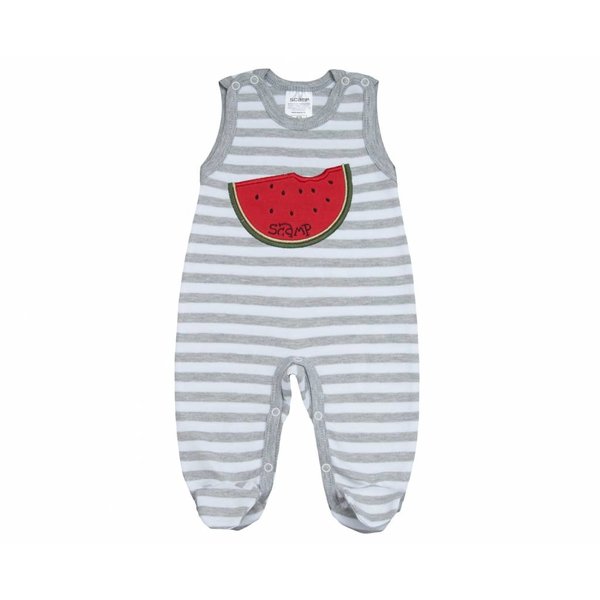  Strampler gestreift weiss/grau mit Wassermelone, Füsschen geschlossen