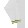 Baby-Body langarm weiss mit kleinem orangem Kran, Saum farblich abgestuft.