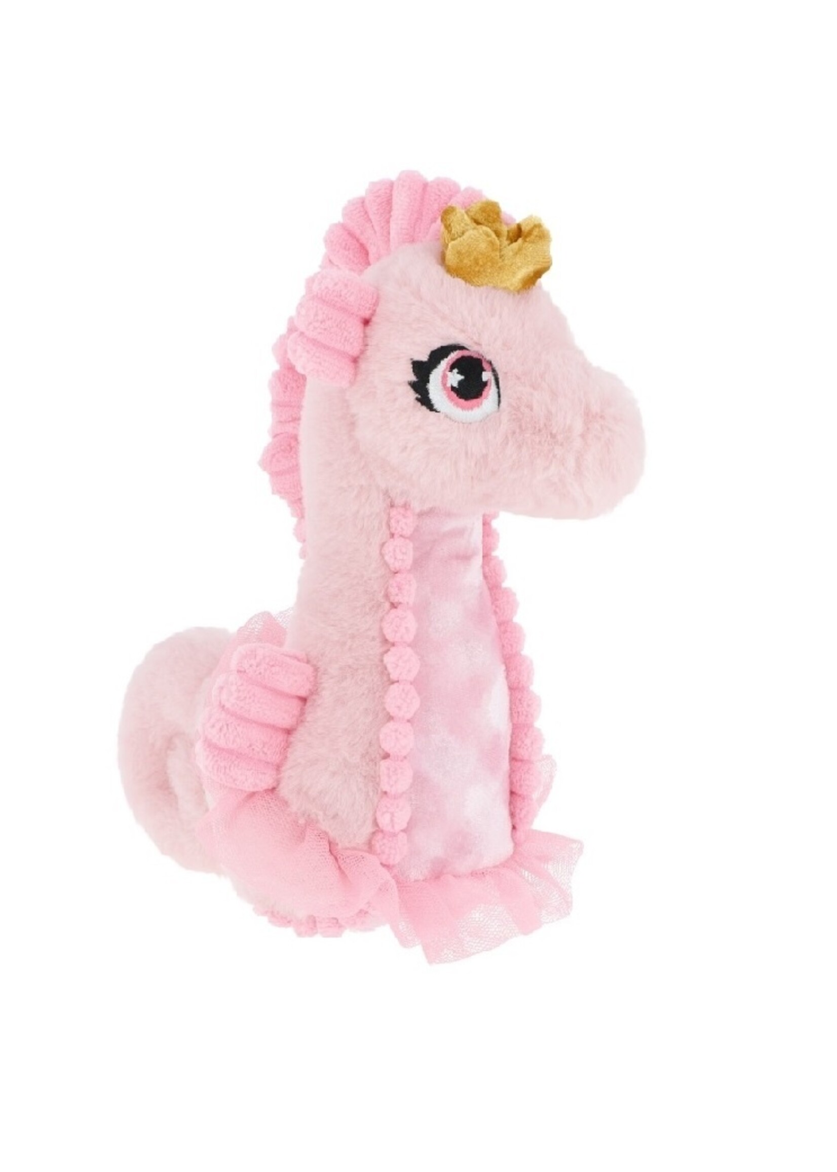Roze Zeepaard met tutu en kroon - 25 cm