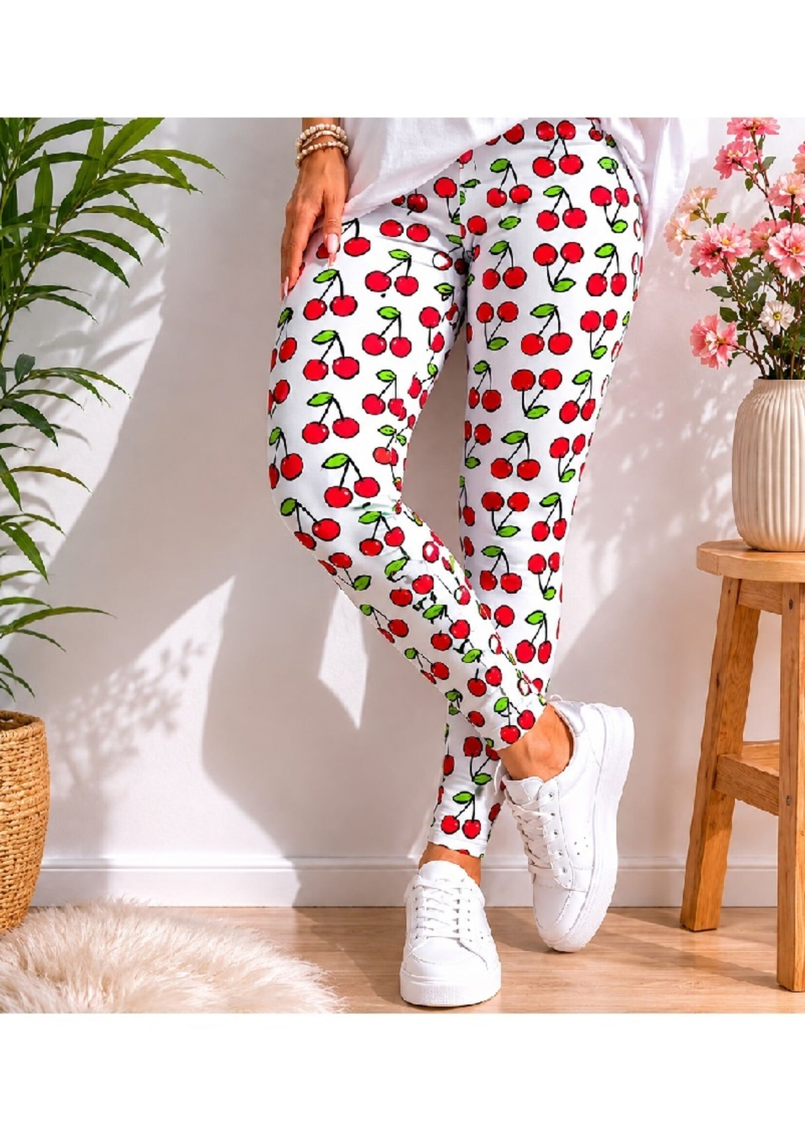 Legging – Wit met Kersenprint