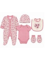 5-delige Babyset Roze Bloemen