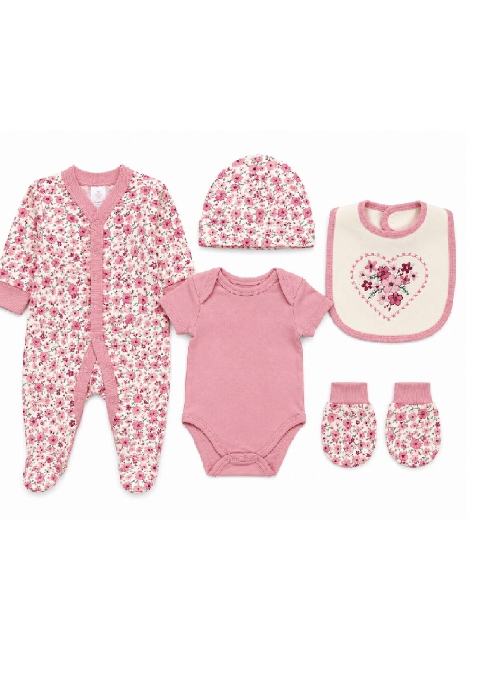 5-delige Babyset Roze Bloemen