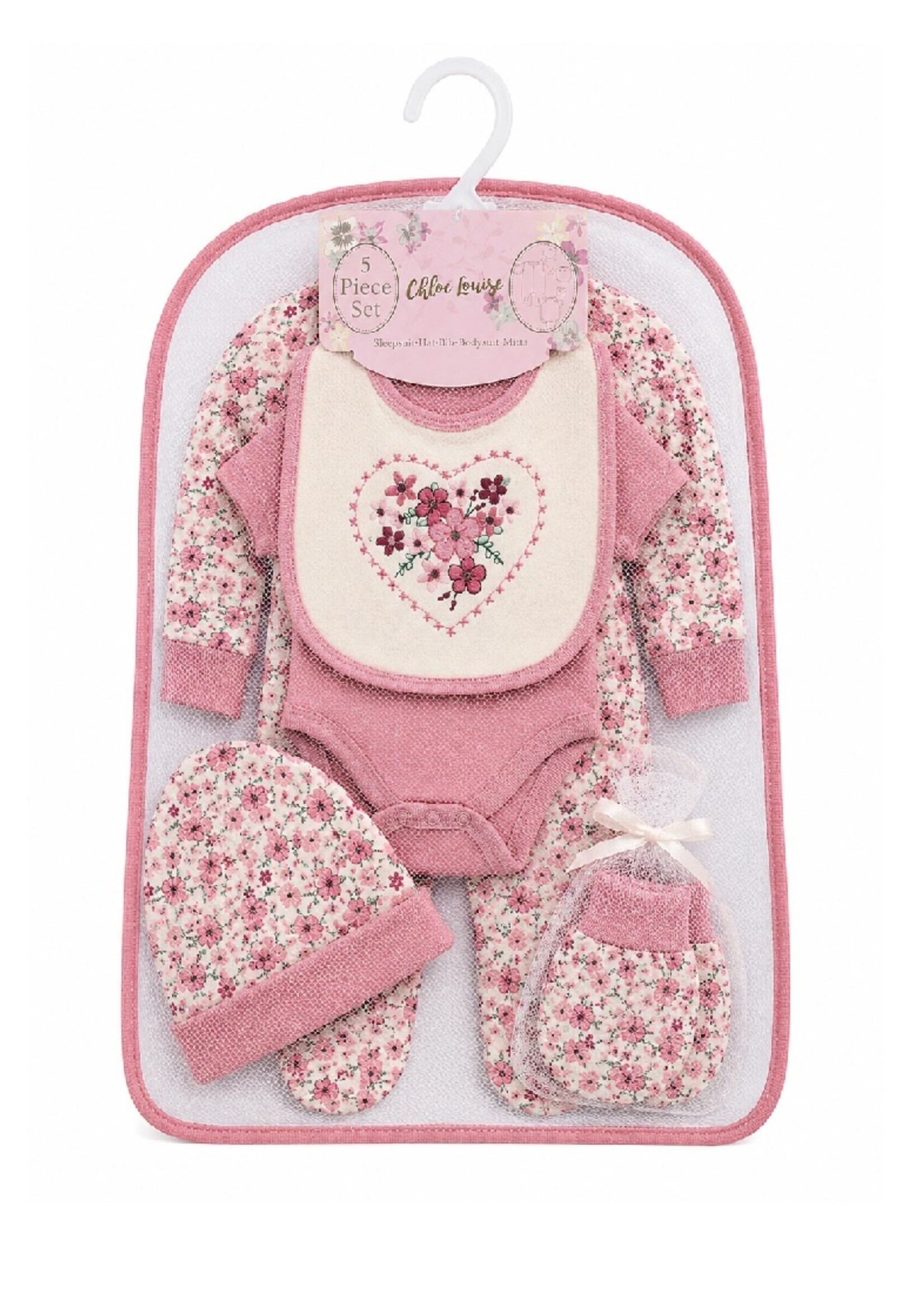 5-delige Babyset Roze Bloemen