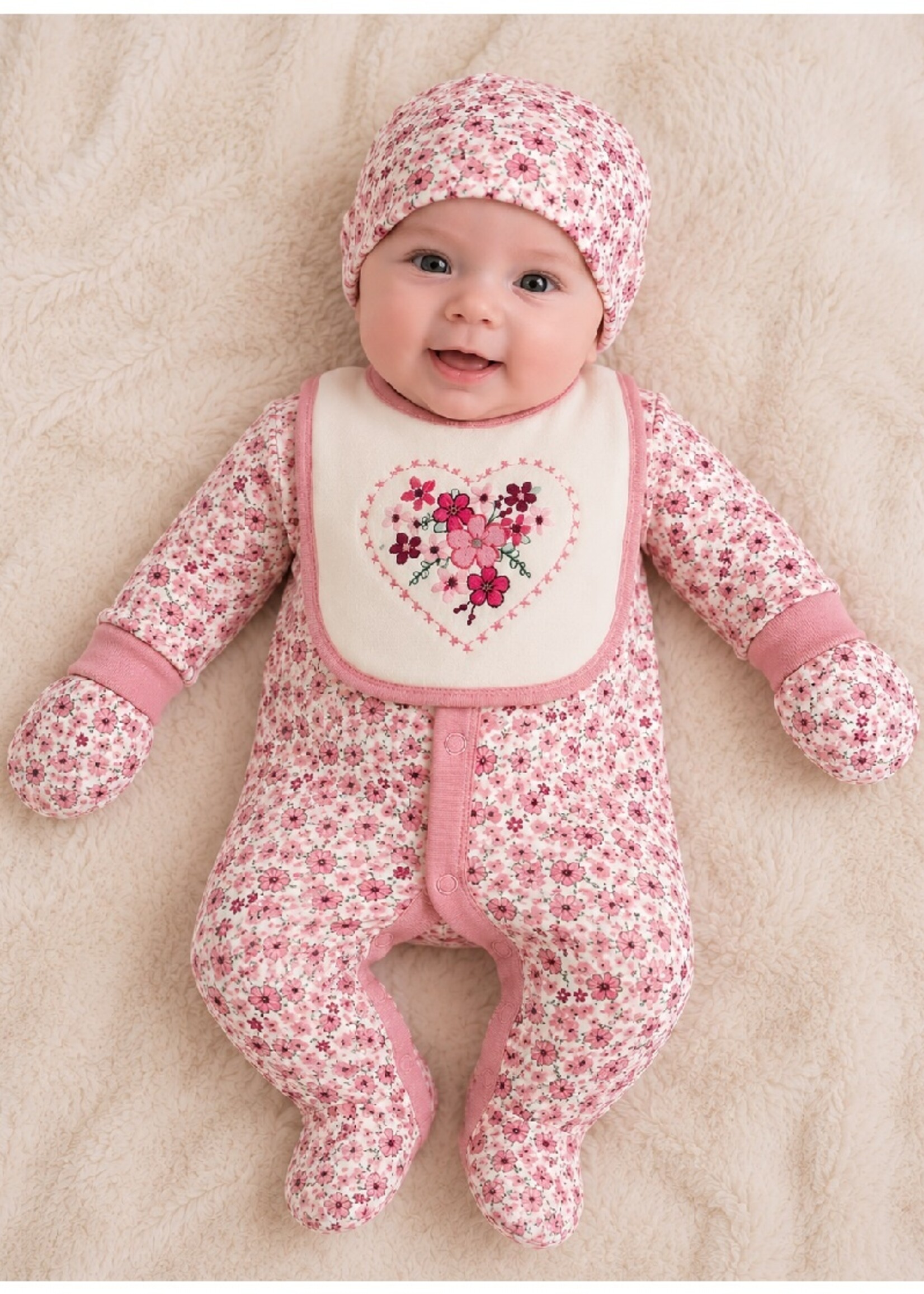 5-delige Babyset Roze Bloemen