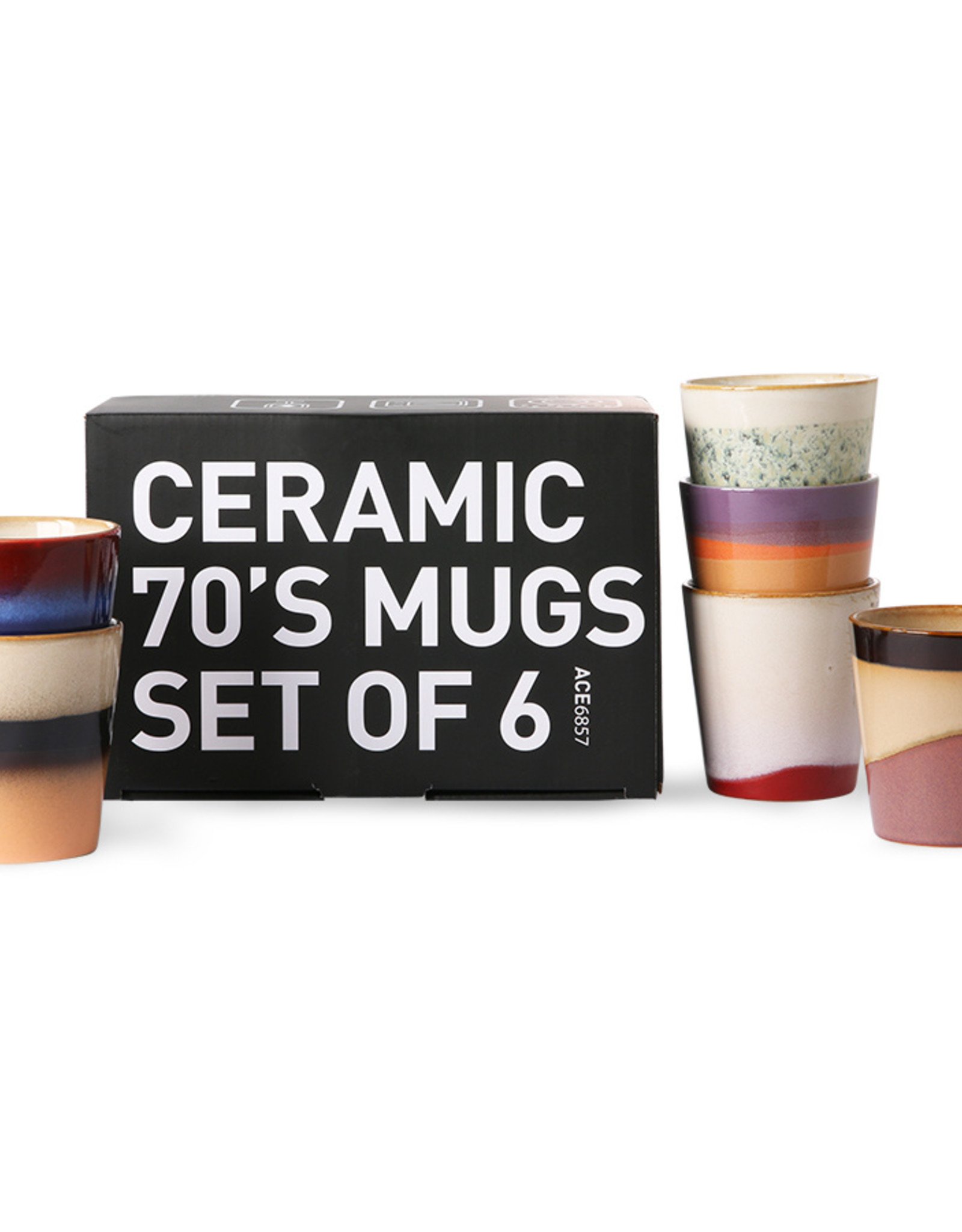 HK Living 70s ceramics: Coffee Mugs (set of 6) Orion-mix