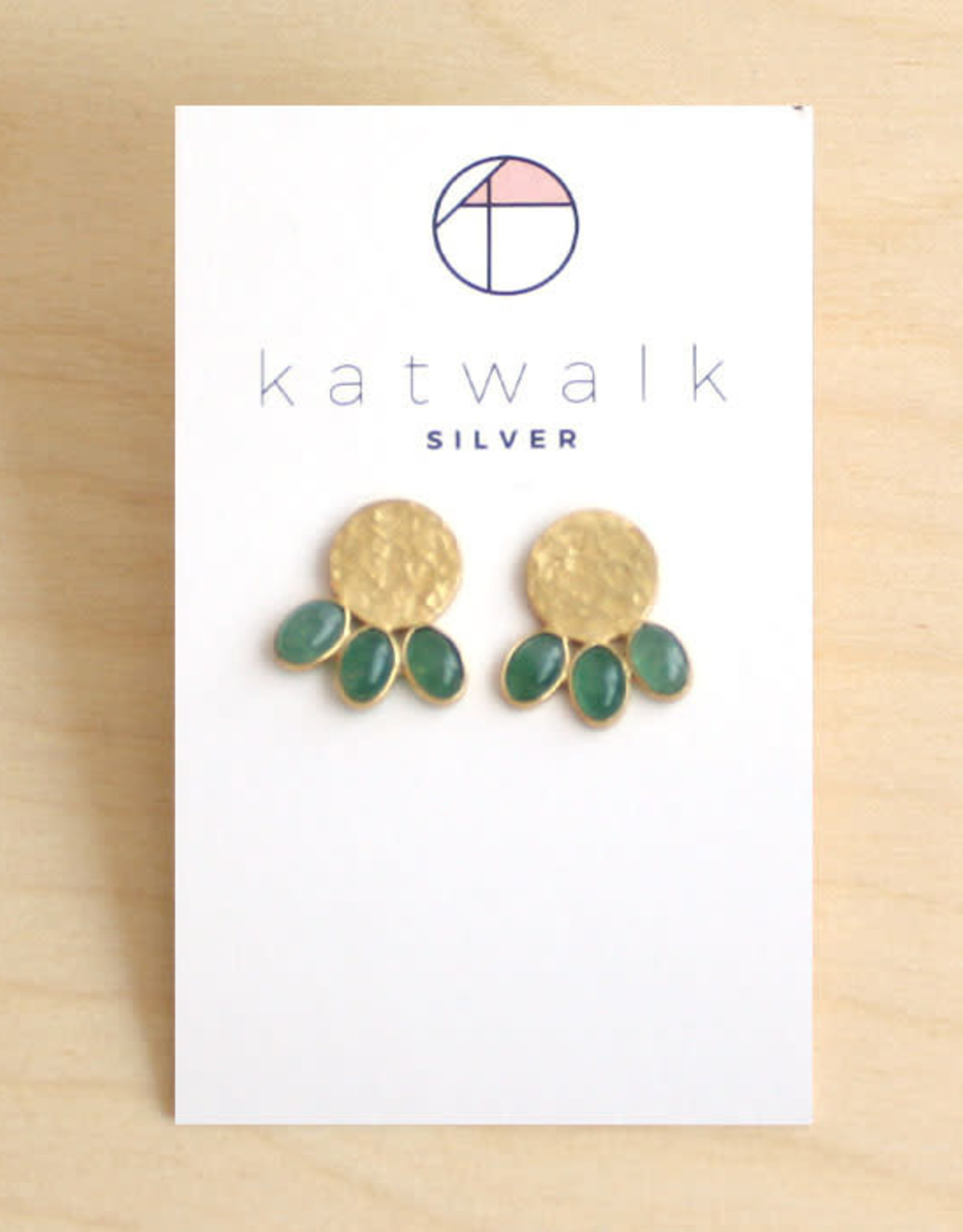 Katwalk Silver Oorbellen Studs Circle Gemstone drops-green