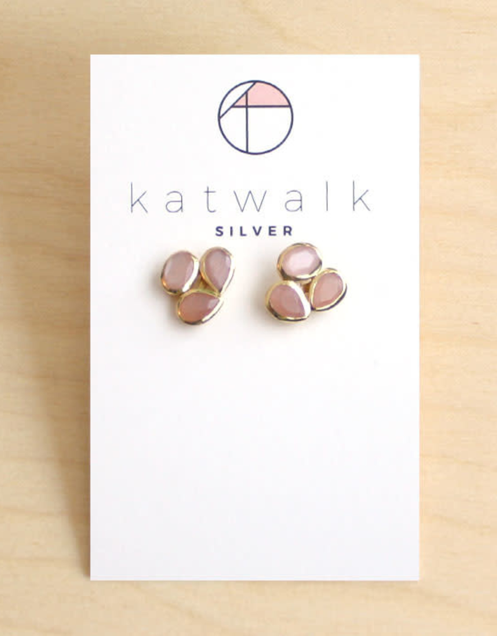 Katwalk Silver Oorbellen Studs Gemstone drops-roze (peach moonstone)