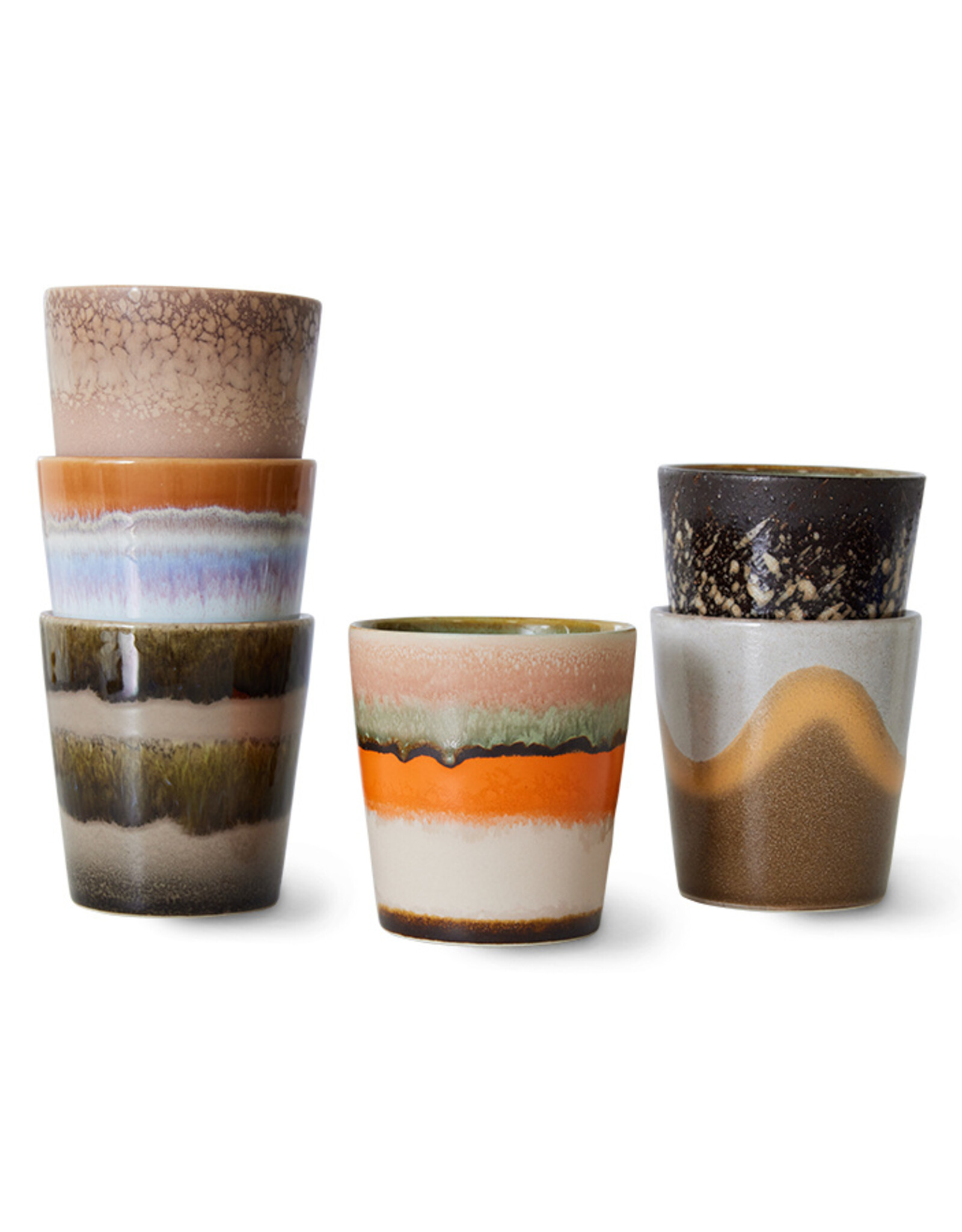 HK Living 70s ceramics: Coffee Mugs (set of 6) Elements-mix