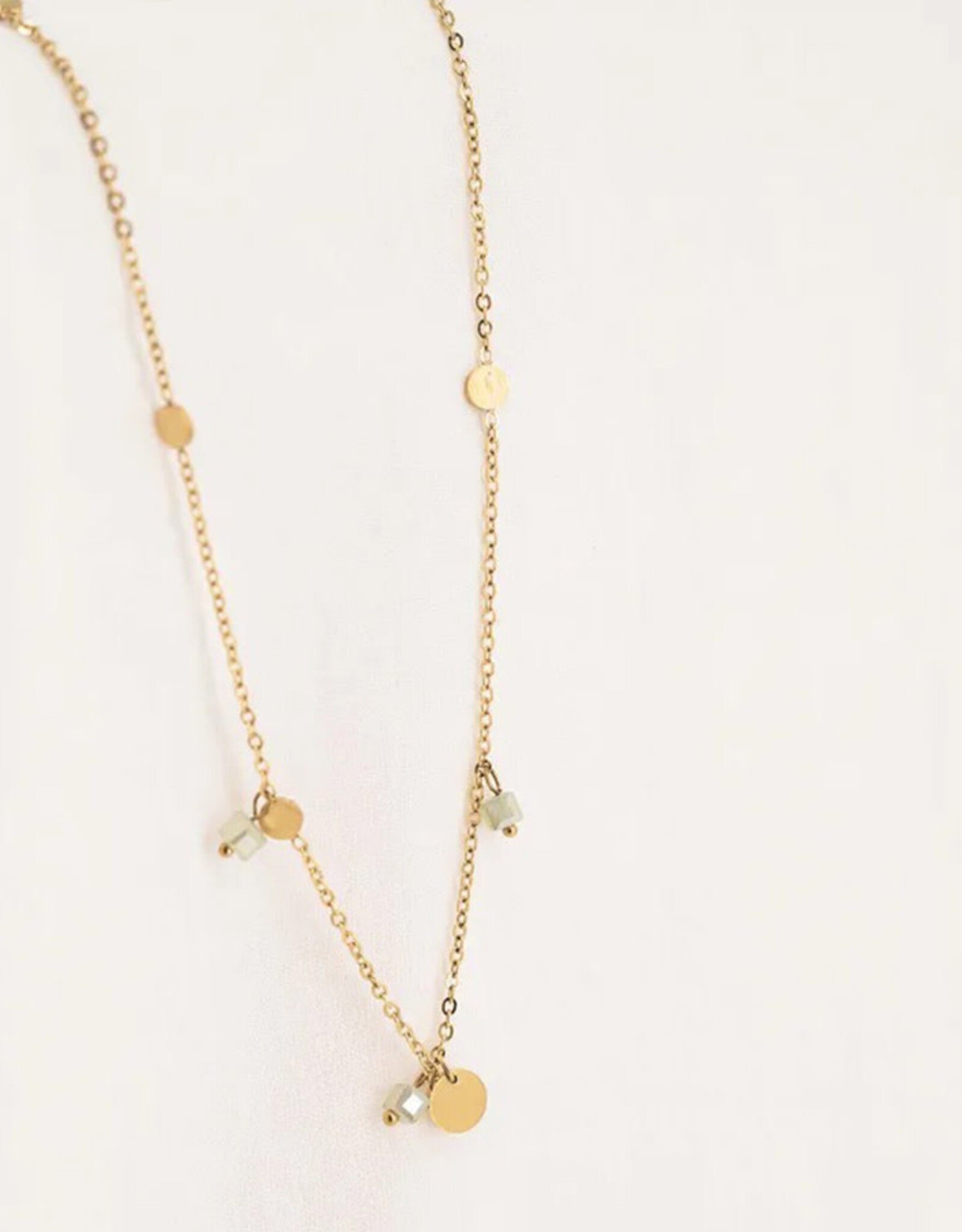 Zusss Ketting met Rondjes-goud/saliegroen