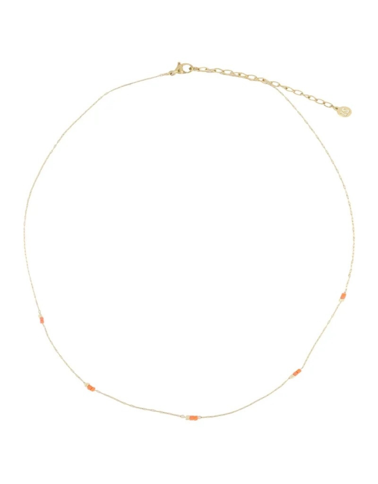 Zusss Ketting met Kraaltjes-goud/koraalroze