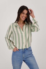 Zusss Blouse Oversized blouse met streep saliegroen/zand