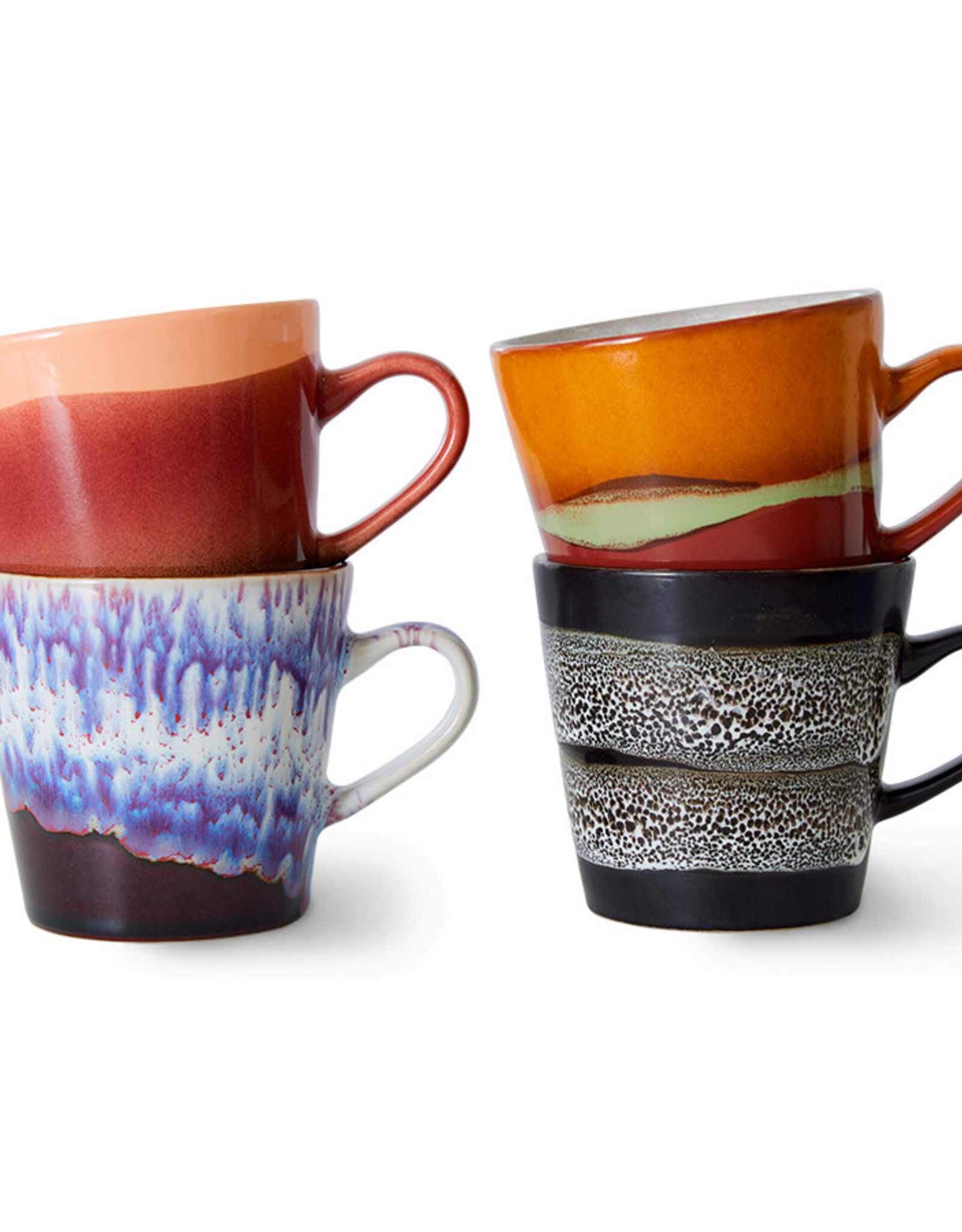 HK Living 70s ceramics: Americano Mugs (set of 4) Friction-mixed