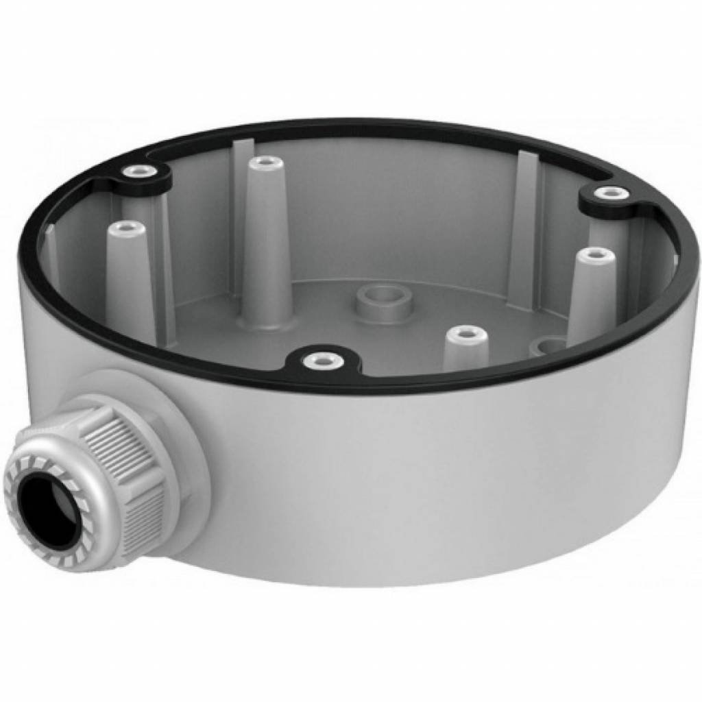 Caixa de montagem Hikvision em alumínio DS-1280ZJ-DM21 para a câmera dome DS-2CD2712 e 2CD2732 da Hikvision. Com esta caixa montada na superfície, a câmera pode ser facilmente colocada contra, por exemplo, uma superfície de concreto ou pedra.