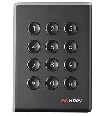 The DS-K1108MK is a card reader with code keys from the access control line of Hikvision. The card reader can be connected via RS-485 or Wiegand. The beautifully designed card reader can be used both indoors and outdoors. The card reader can read MiFare c