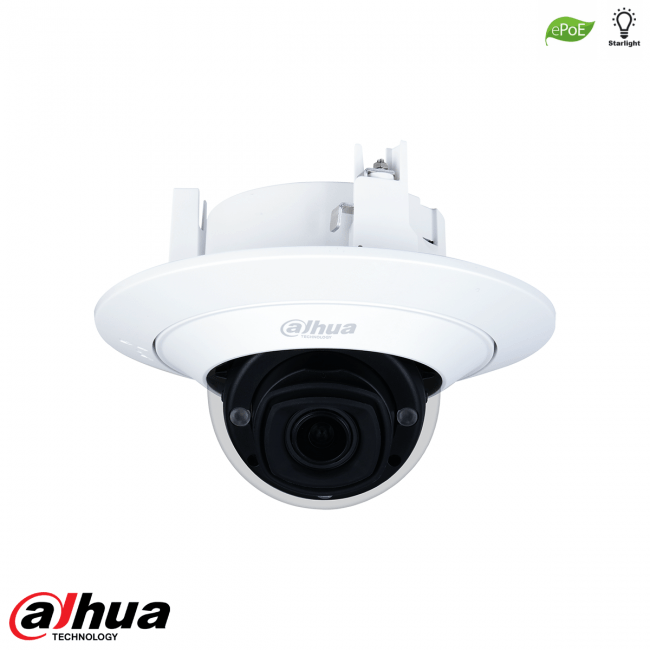 Dahua IPC-HDPW5442GP-ZE ePoE Built-in Dome for indoor applications, 4MP Starlight+ 2.7-12mm motor zoom . Equipped with PoE for easy connection to a Network Video Recorder or switch with PoE