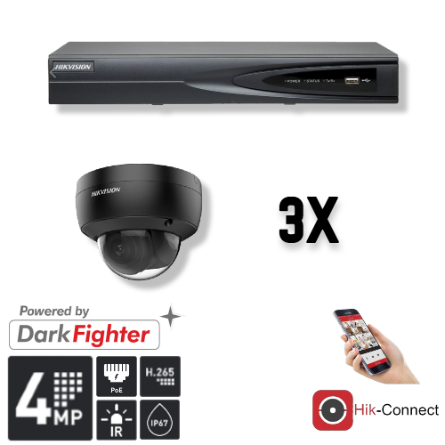 Hikvision set | 3x Dome | 4MP | NVR | incl. Cabling | POE | APP |
