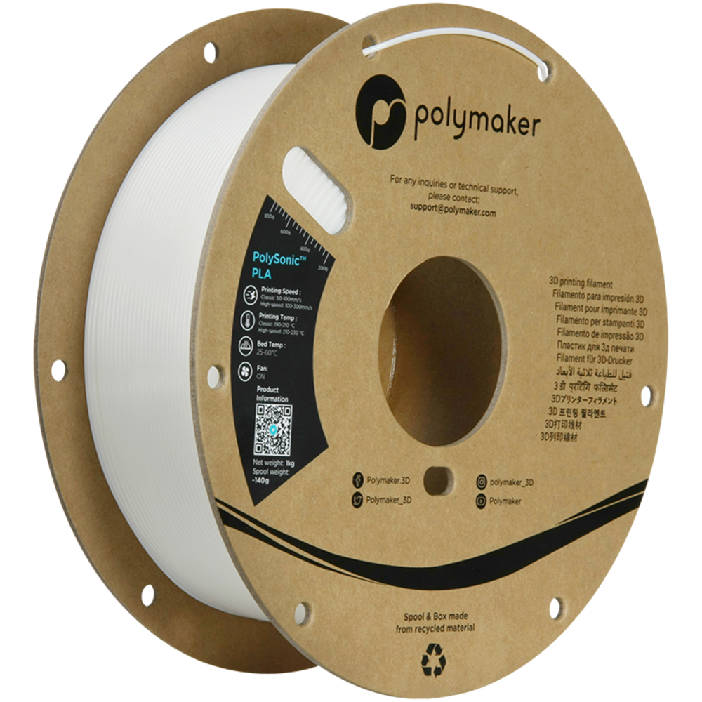 Polymaker Polymaker PolySonic™ PLA - High Speed PLA White Polymaker Polymaker PolySonic™ PLA - High Speed PLA White