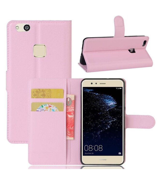 Lychee Skin Wallet Leren Stand Hoesje Huawei P10 Lite - Roze
