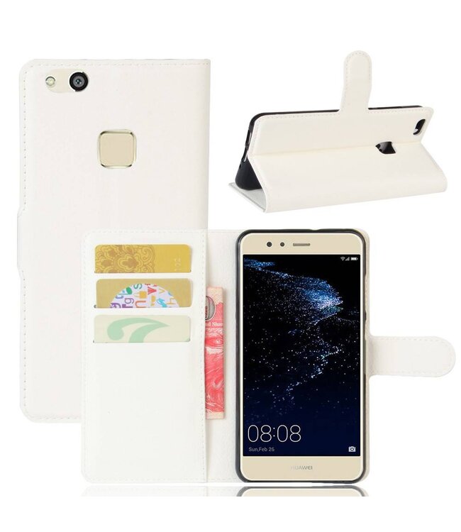 Lychee Skin Wallet Leren Stand Cover Huawei P10 Lite - Wit