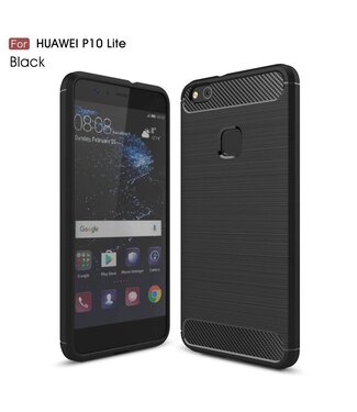 Carbon Fibre Brushed TPU Hoesje Huawei P10 Lite - Zwart
