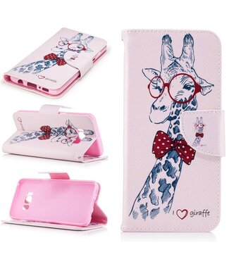 Wallet Leren Telefoon Hoesje Samsung Galaxy S8 - Giraffe met Rood Glasses