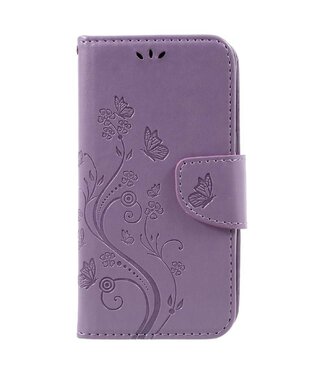 Imprinted Flora Butterflies Wallet Leren Telefoon Hoesje Samsung Galaxy S8 - Licht Paars