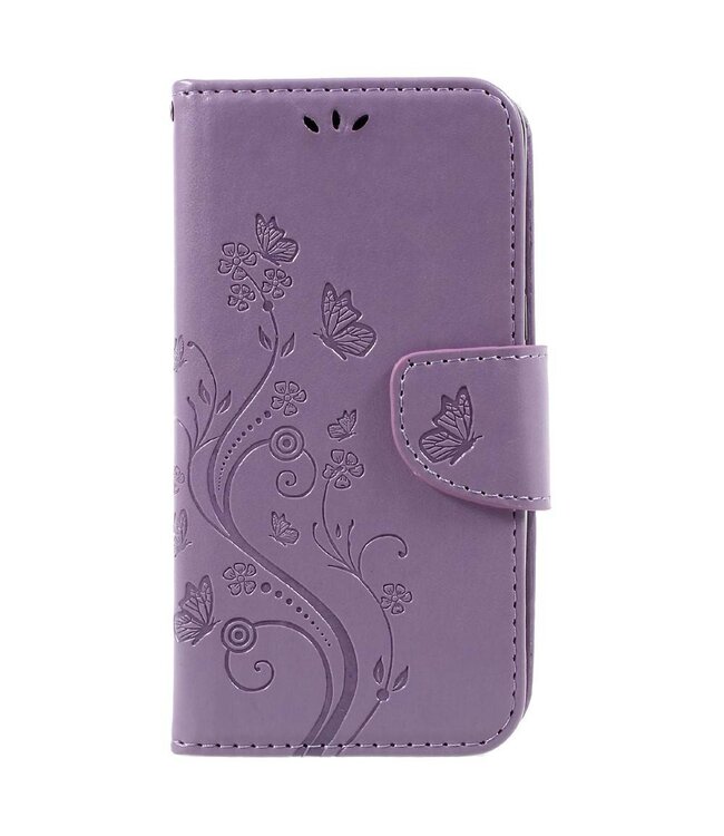 Imprinted Flora Butterflies Wallet Leren Telefoon Hoesje Samsung Galaxy S8 - Licht Paars