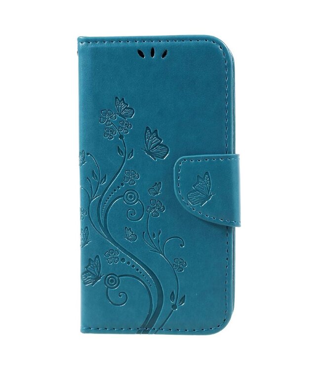 Imprinted Flora Butterflies Kunstleer Cover Wallet Samsung Galaxy S8 - Blauw