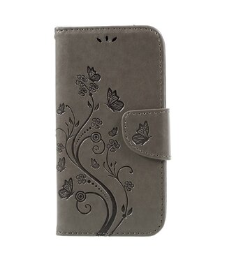 Imprinted Flora Butterflies Wallet Leren Cover Stand Samsung Galaxy S8 - Grijs