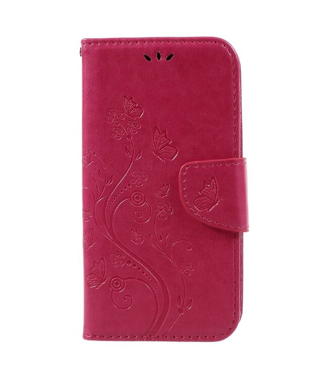 Samsung Galaxy S8 Imprinted Flora Butterflies Wallet Stand Leren Hoesje - Roze