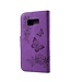 Imprinted Butterfly Flowers Leren Case Hoesje Wallet Samsung Galaxy S8 - Paars