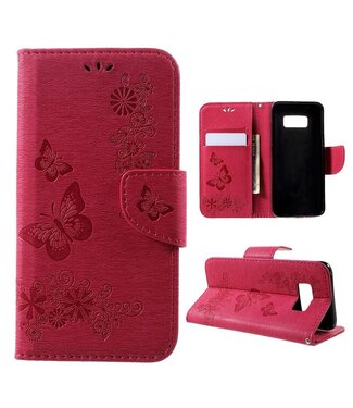 Imprinted Butterfly Flowers Stand Wallet Leren Cover Samsung Galaxy S8 - Roze