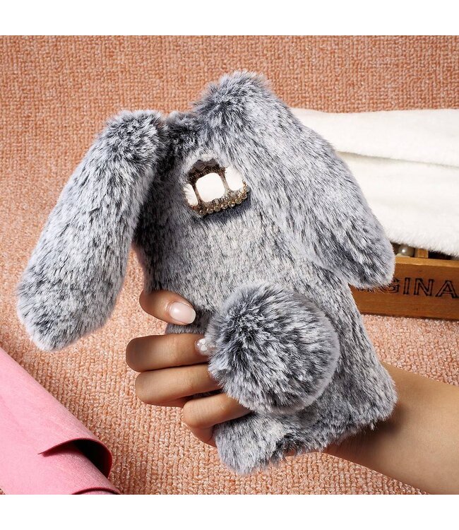 Rabbit Design Soft Fur Telefoonhoesje met Diamant Decor Samsung Galaxy S8 - Grijs