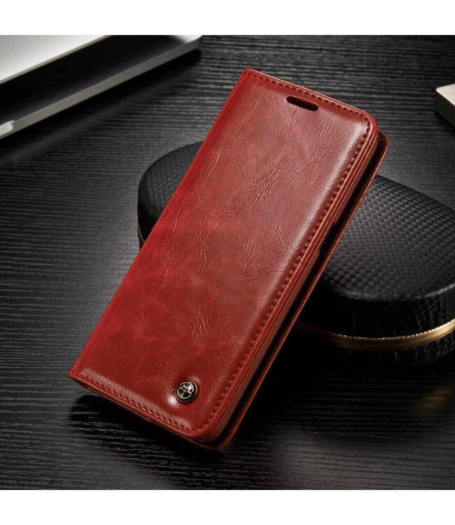 CASEME Oil Wax Leren Wallet Telefoonhoesje met Stand Samsung Galaxy S8 - Rood