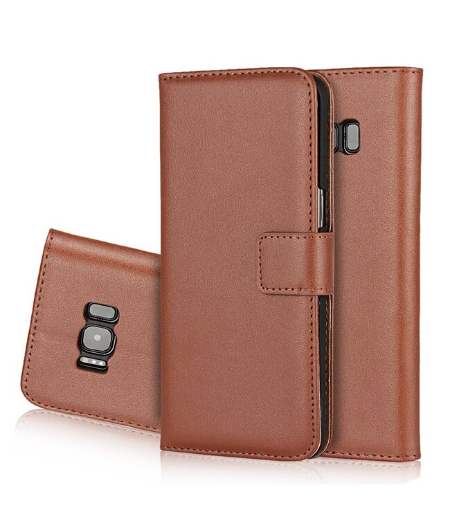Authentiek Split Leren Wallet Folio Bescherm Hoesje Samsung Galaxy S8 - Bruin