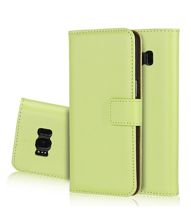 Authentiek Split Leren Wallet Stand Flip Telefoon Hoesje Samsung Galaxy S8 - Groen