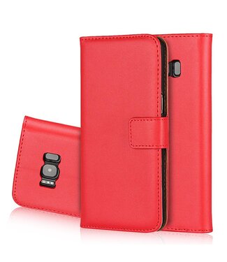 Authentiek Split Leren Wallet Stand Telefoon Hoesje Samsung Galaxy S8 - Rood