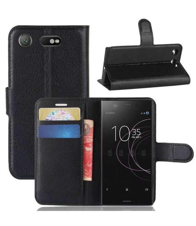 Litchi Bookcase Hoesje Sony Xperia XZ1 Compact - Zwart