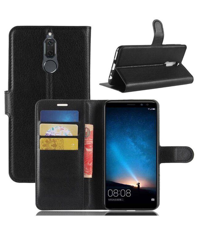 Litchi Bookcase Hoesje Huawei Mate 10 Lite / Nova 2i - Zwart