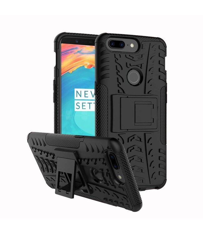 Hardcase + TPU Hybrid Hoesje met Kickstand OnePlus 5T - Zwart