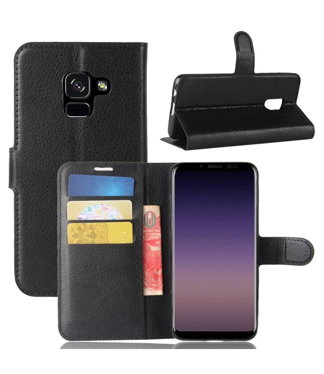 Litchi Bookcase Hoesje Samsung Galaxy A8 (2018) - Zwart