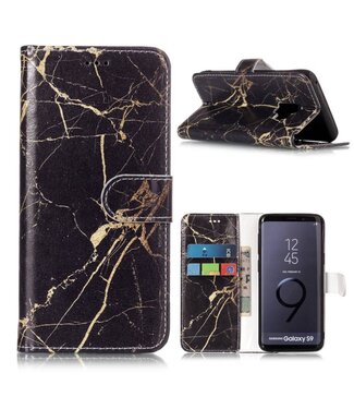 Zwart / Goud Marmer Bookstijl Hoesje Samsung Galaxy S9