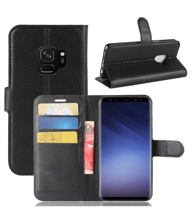 Litchee Bookcase Hoesje voor de Samsung Galaxy S9 - Zwart