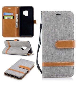 Jeans Bookcase Hoes Samsung Galaxy S9 - Grijs