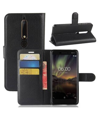 Zwart Litchee Bookcase Hoesje Nokia 6.1