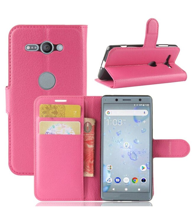 Donkerroze Litchee Bookcase Hoesje Sony Xperia XZ2 Compact