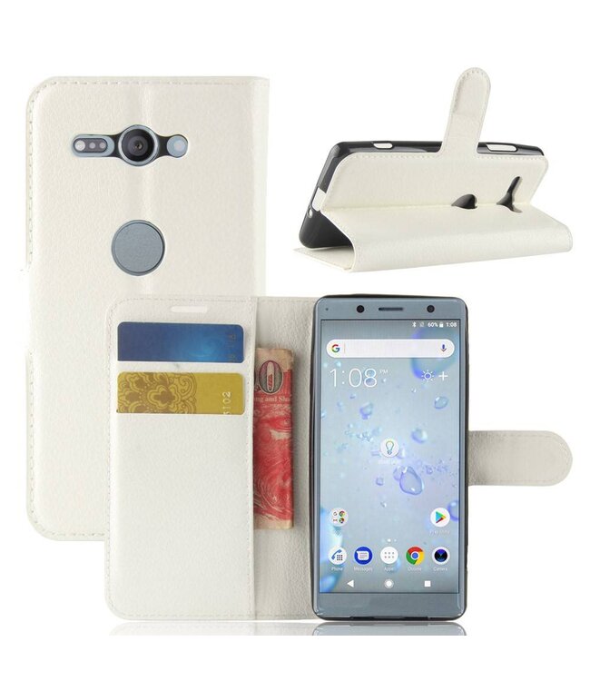 Wit Litchee Bookcase Hoesje Sony Xperia XZ2 Compact